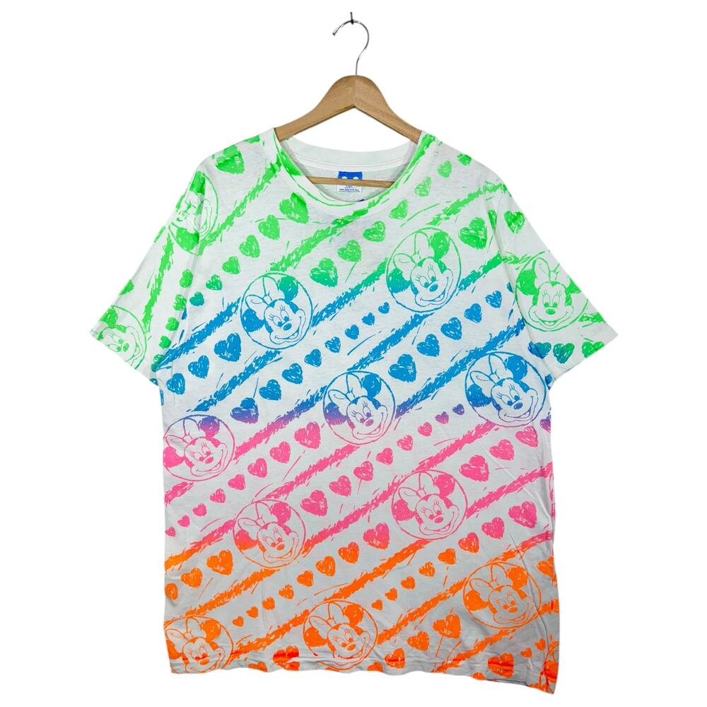 Vintage Disney Minnie Mouse Rainbow All Over Print T-Shirt Large